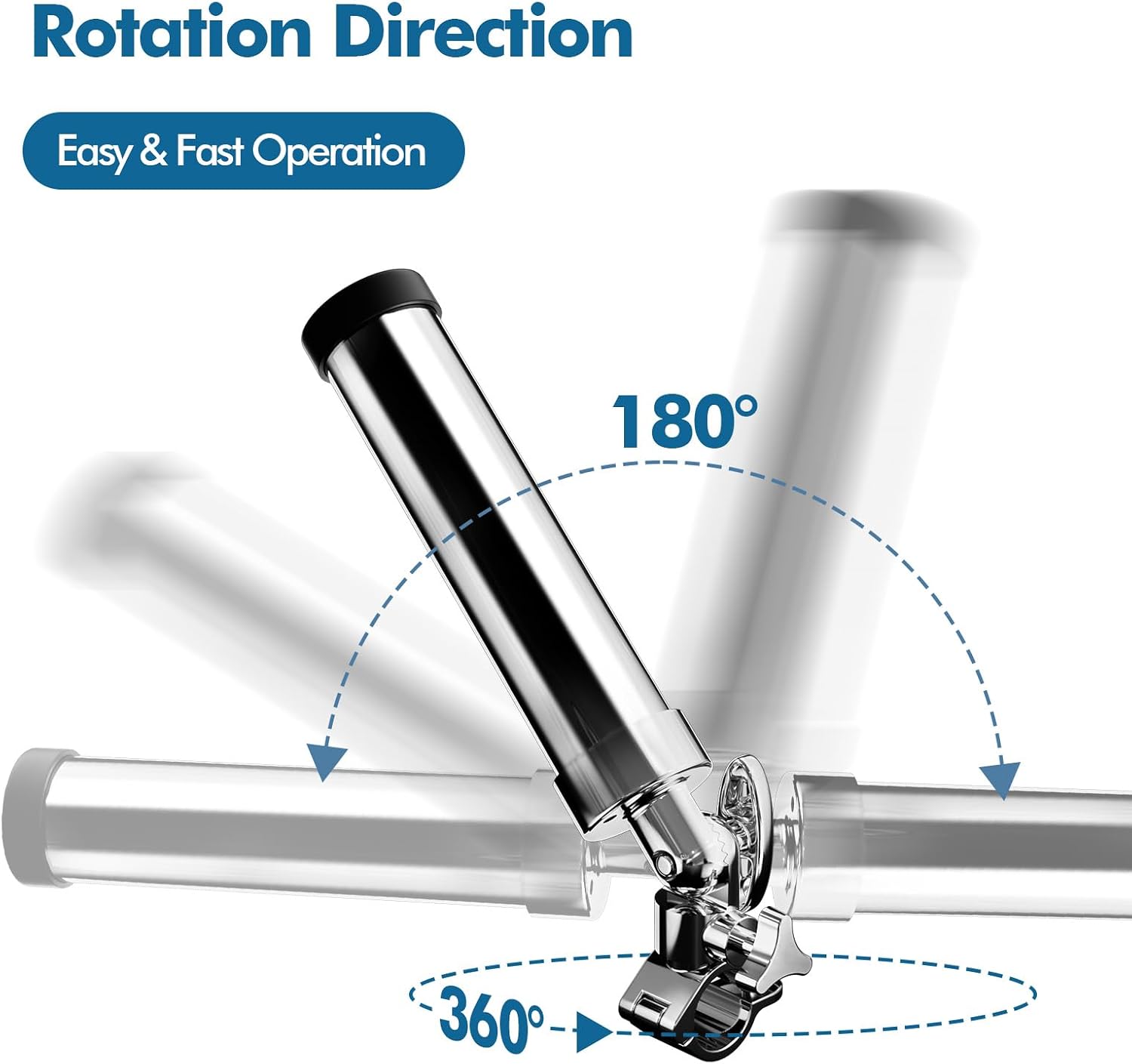 Fishing Rod Holder for Boat ,Stainless Steel 316 Rail Mount Clamp Fishing Rod Holders Marine Grade 360 Degree Adjustable Fishing Rod Holder