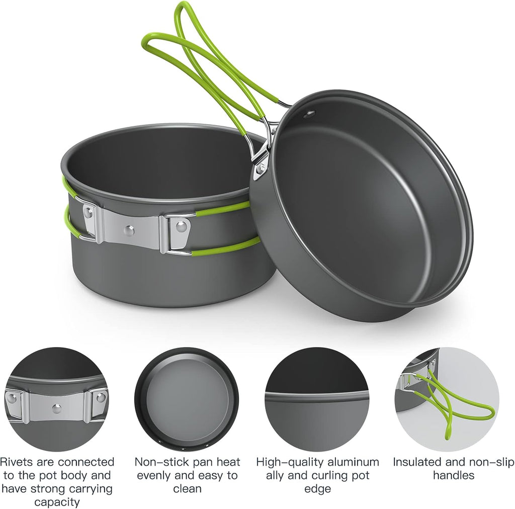 Lixada Camping Cookware Set,11PCS Camping Cookware Mess Kit with Non-Stick Lightweight Pot Pan Bowls Set for Outdoor Camping Backpacking Outdoor Picnic