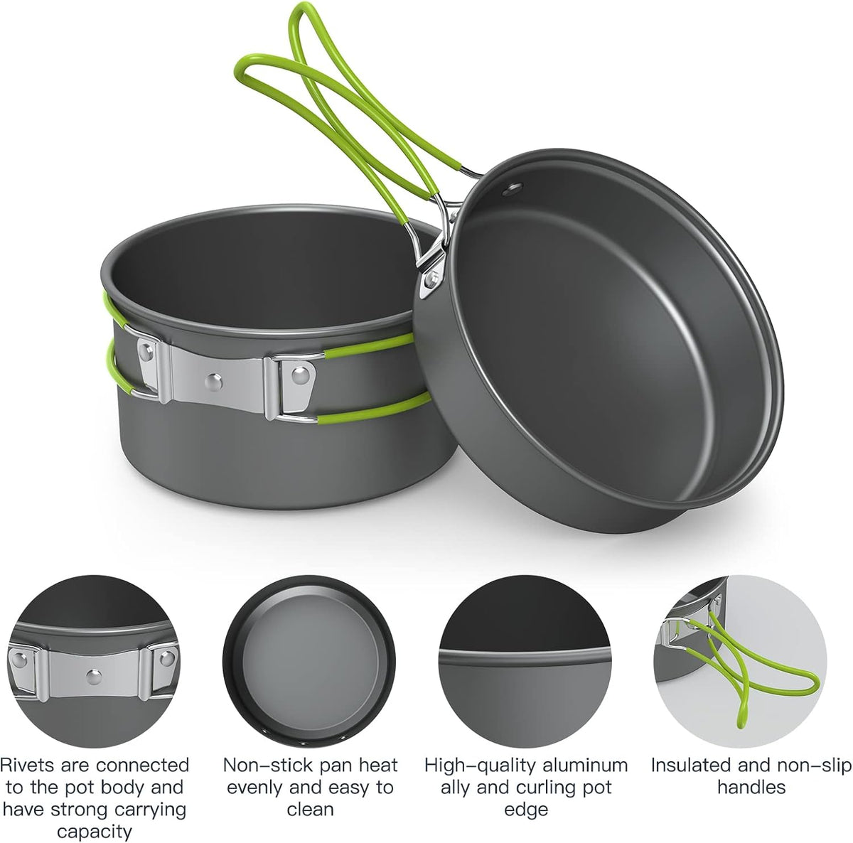 Lixada Camping Cookware Set,11PCS Camping Cookware Mess Kit with Non-Stick Lightweight Pot Pan Bowls Set for Outdoor Camping Backpacking Outdoor Picnic