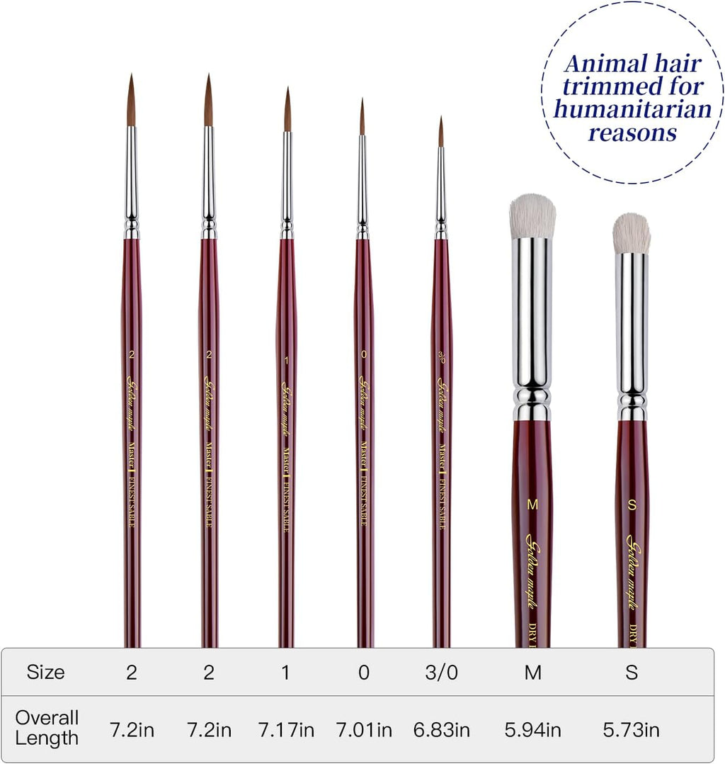 Kolinsky Sable Miniature Paint Brushes - Golden Maple 7pcs Detail Paint Brushes Drybrushes for Acrylic Watercolor, Small Fine Detail Paint Brush Set for Mini Paints (red)