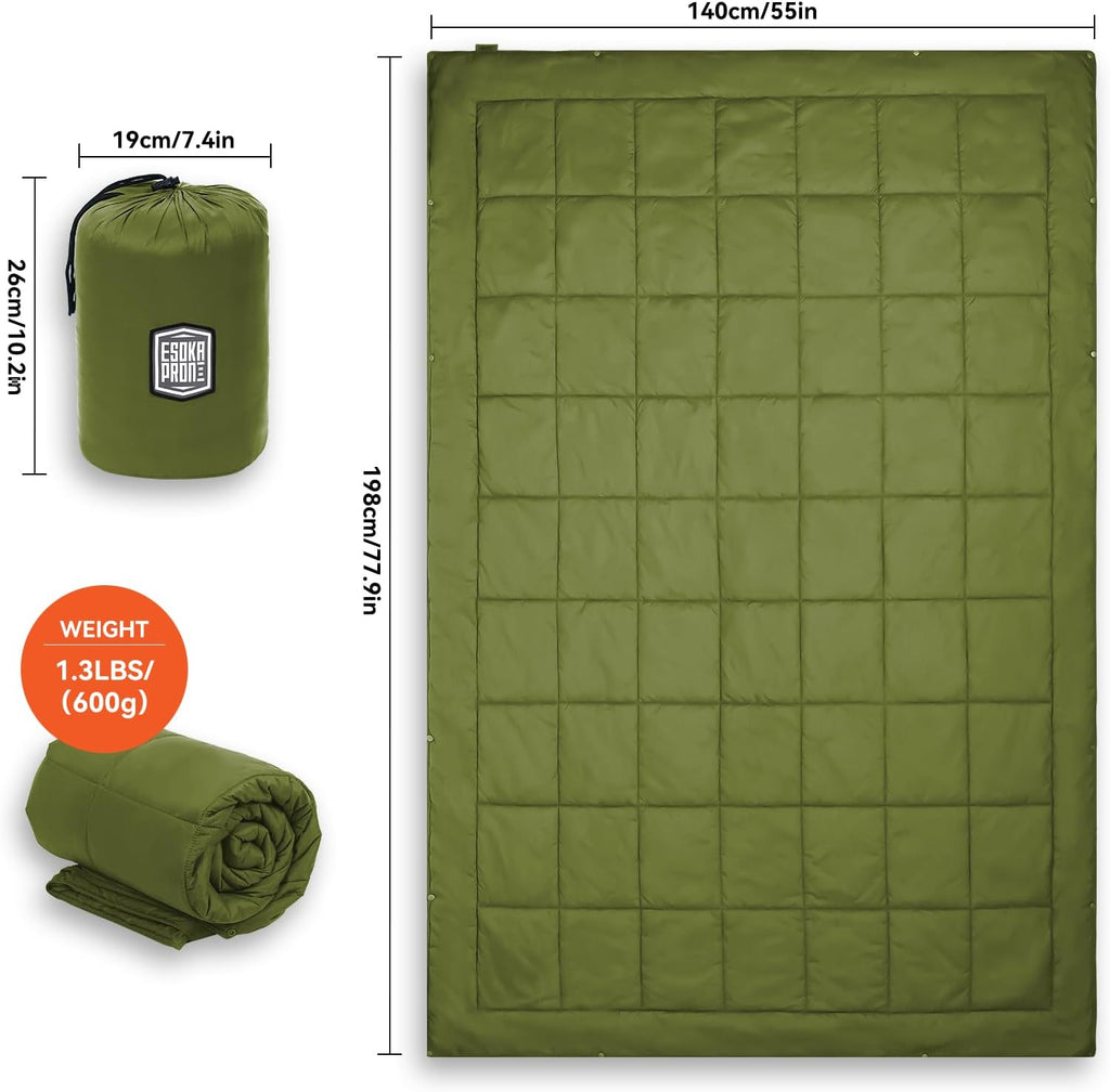 Multifunctional Camping Blanket, Ultralight Wearable travel Blanket,indoor sofa blanket，outdoor portable nap blanket，camping quilt with Snap Buttons for Outdoor Hiking,Camping - Military Green