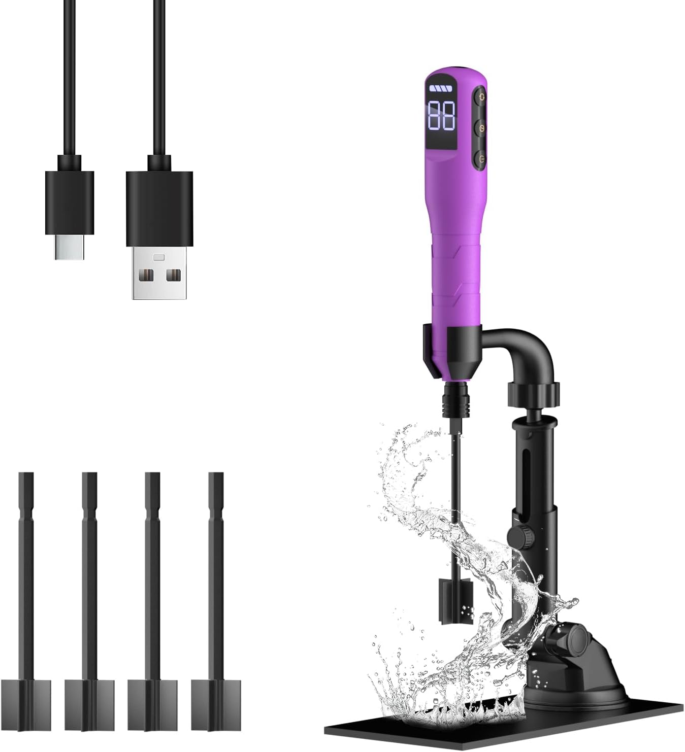 Rechargeable Resin Mixer, Handheld Epoxy Stirrer with 4 Paddles, 2Pack, Black