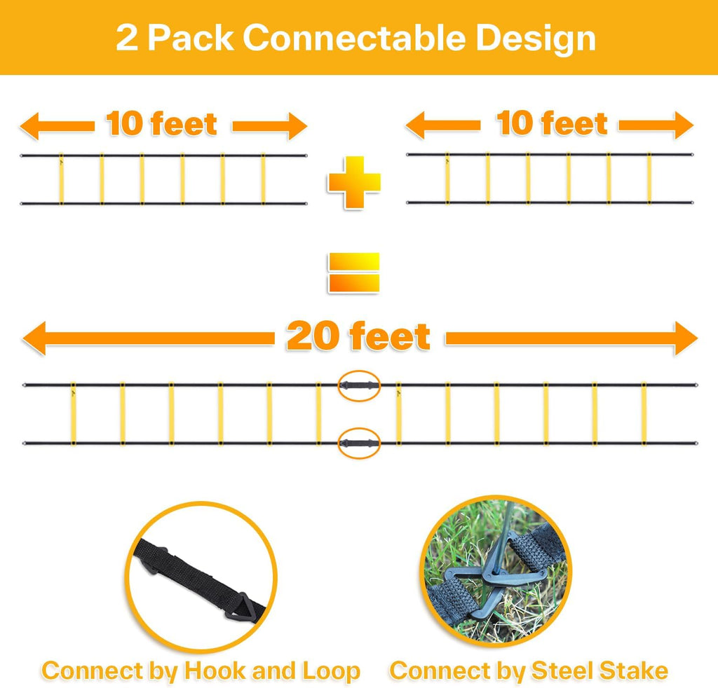 Sportneer Agility Ladder Speed Training Set 12 Rungs 20ft Detachable Exercise Ladders in 2pcs (6 rungs Each) with Ground Stakes for Soccer Football Footwork Training Ladder with Carry Bag