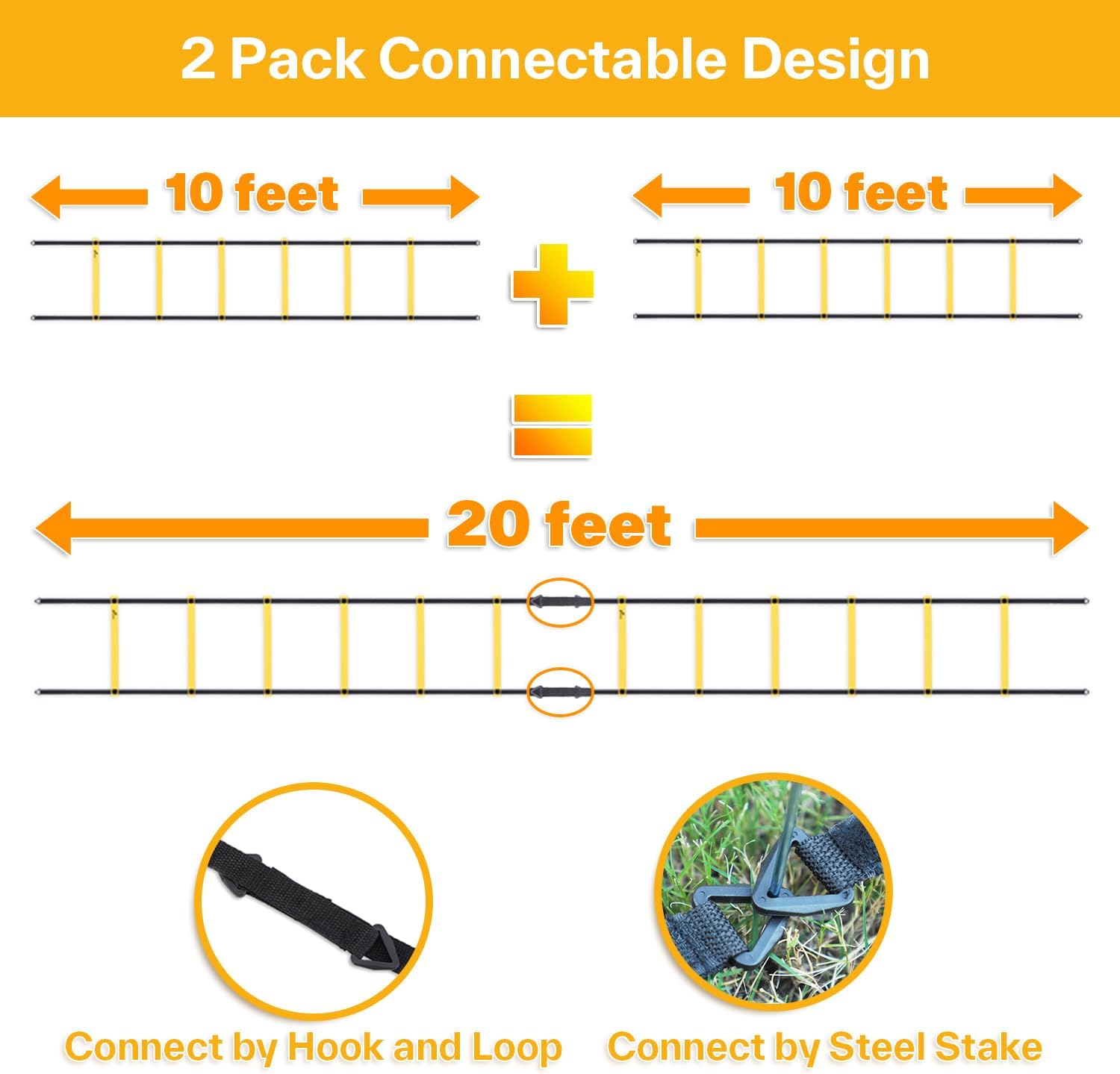 Sportneer Agility Ladder Speed Training Set 12 Rungs 20ft Detachable Exercise Ladders in 2pcs (6 rungs Each) with Ground Stakes for Soccer Football Footwork Training Ladder with Carry Bag