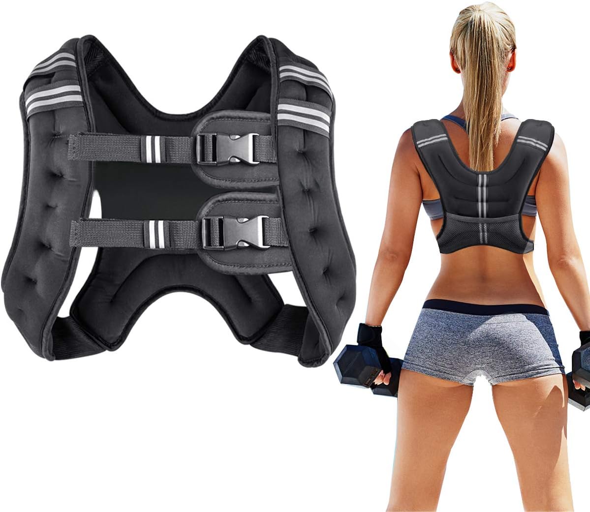 Prodigen Weighted Vest for Women and Men 8 12 16 20 25 30 Lbs with Reflective Stripe and Double Adjustable Buckle Straps Weight Vests for Strength Training, Jogging, Cardio, Weight Loss