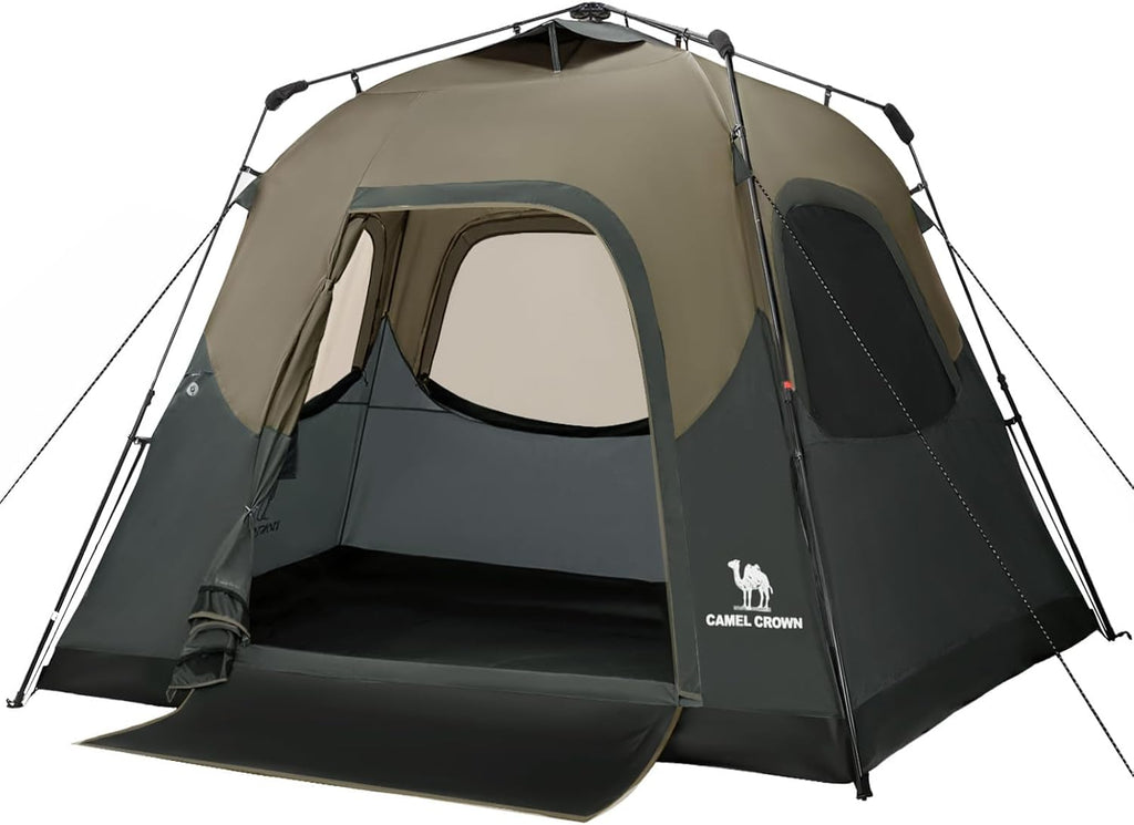 CAMEL CROWN 4/6 Person Instant Cabin Tent, Pop Up Windproof Tents for Camping, 60-Second Setup Family Tent with Carry Bag for Outdoor Hiking