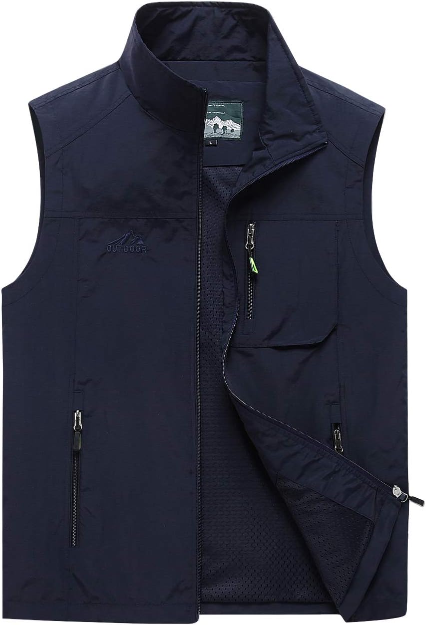 Hixiaohe Mens Lightweight Vest Outerwear Casual Summer Outdoor Travel Vest for Hiking Fishing Golf Photo Work with Pockets