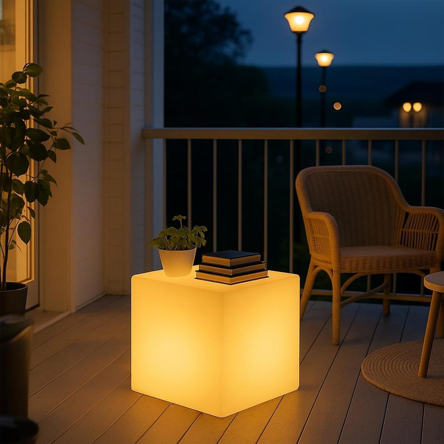 Mr.Go 16-inch LED Cube Chair Light, Rechargeable RGB Colors Glow Cube Seat