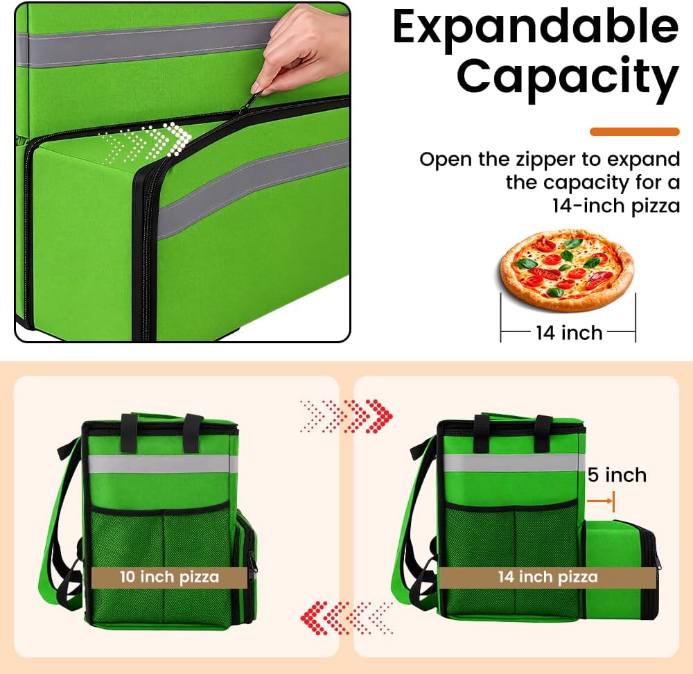 Insulated Food Delivery Backpack with Cup Holders, Expandable Bag