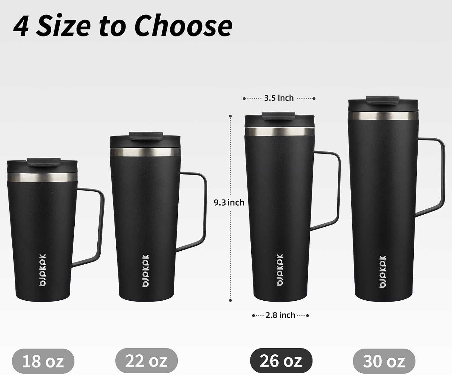 BJPKPK 26oz Insulated Tumbler with Handle, Lid & Straw, Stainless Steel