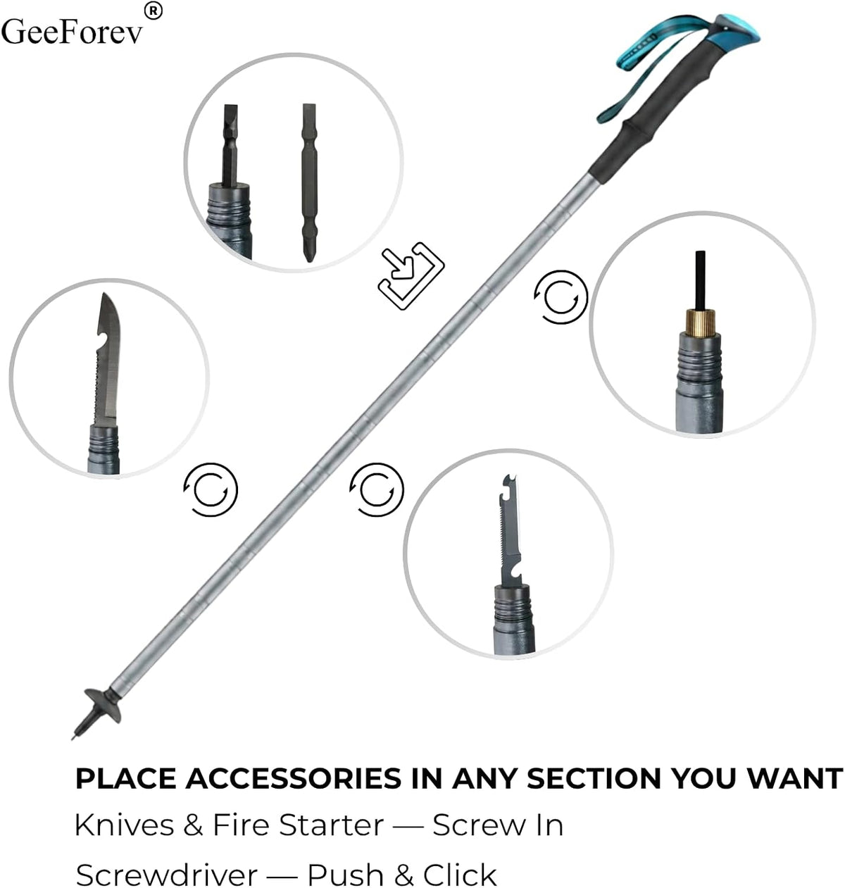 Multi-Functional Ultralight Trekking Pole, Tactical Walking Stick, Collapsible Trekking Hiking Pole (fits 4'7" - 6'3")