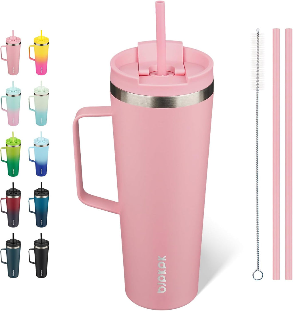 BJPKPK 30oz Insulated Tumbler with Handle, Lid & Straw, Stainless Steel