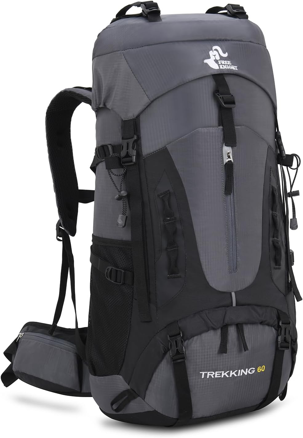Bseash 60L Hiking Camping Backpack with Rain Cover, Waterproof Large Capacity Outdoor Sport Travel Daypack Climbing Touring (Gray)