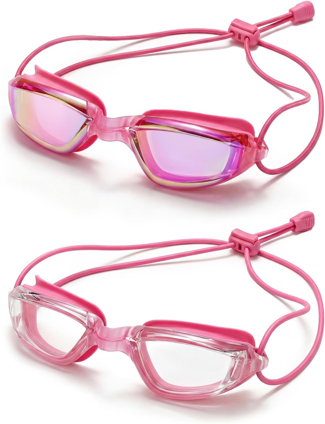 Aegend Swimming Goggles with Adjustable Bungee Strap, No Leak Anti-Fog UV Protection Mirrored Swim Goggles Adults (2 Pack)