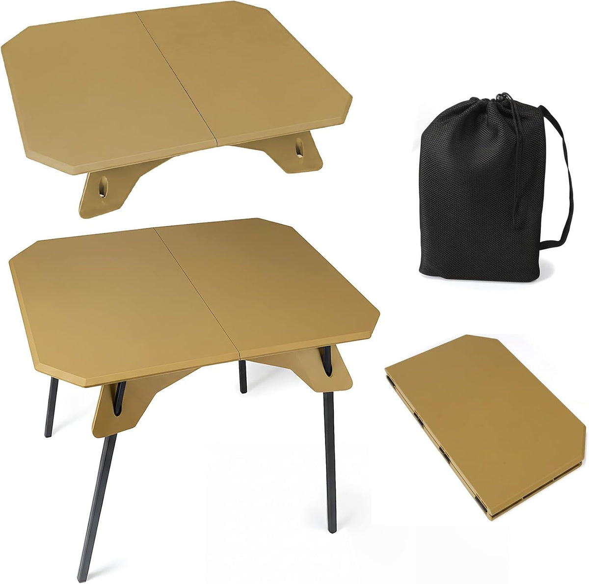 TOPCHANCES Folding Camping Table, Ultralight Aluminum Portable Table with Adjustable Height, 2-in-1 Carry Bag for Outdoor Picnic, Travel, Beach, BBQ & Festival(Khaki)