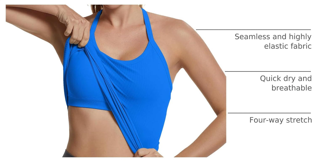 MathCat Seamless Workout Tank Tops with Built in Bra | Soft Ribbed Fabric, Y Back Camisole, Removable Pads, Stretchy, Light Support for Yoga Hiking Tennis and Daily Wear
