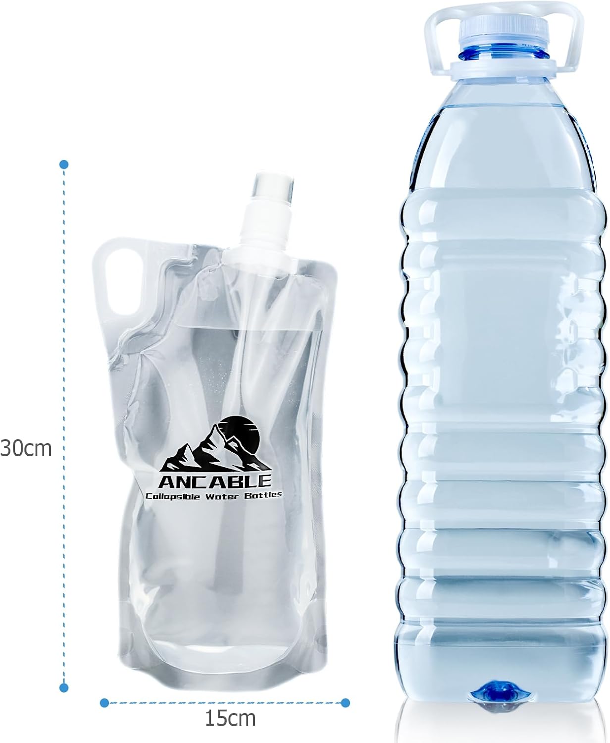 Ancable 1L Hiking Collapsible Water Bottles, 8-Pack 33OZ BPA-Free Foldable Backpacking Water Bottle for Travel Camping Hiking