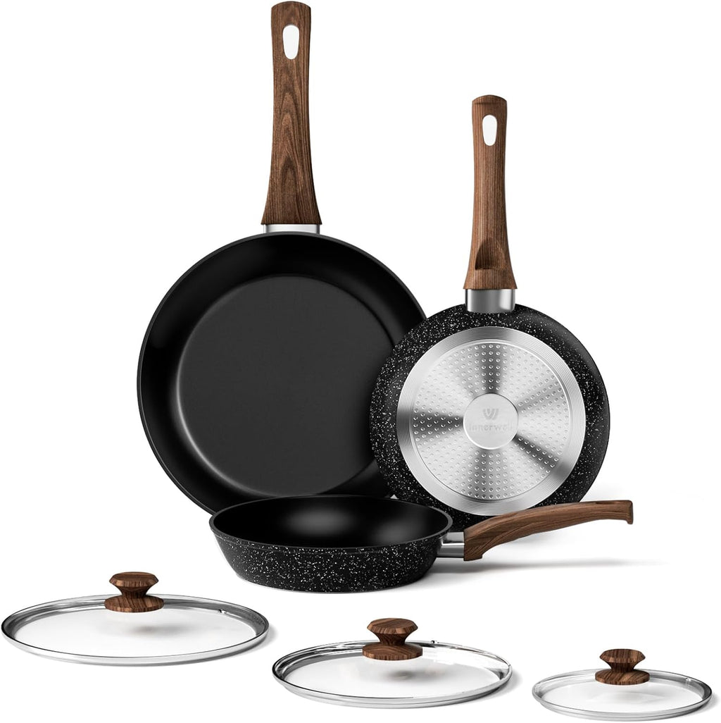 Innerwell Nonstick Ceramic Frying Pans Skillets Set with Lid 8"+9.5"+11"