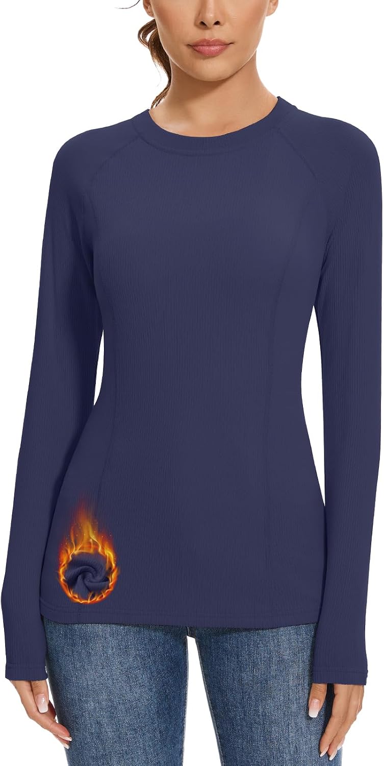 WOWENY Thermal Shirts for Women Fleece Long Sleeve Base Layer Top Winter