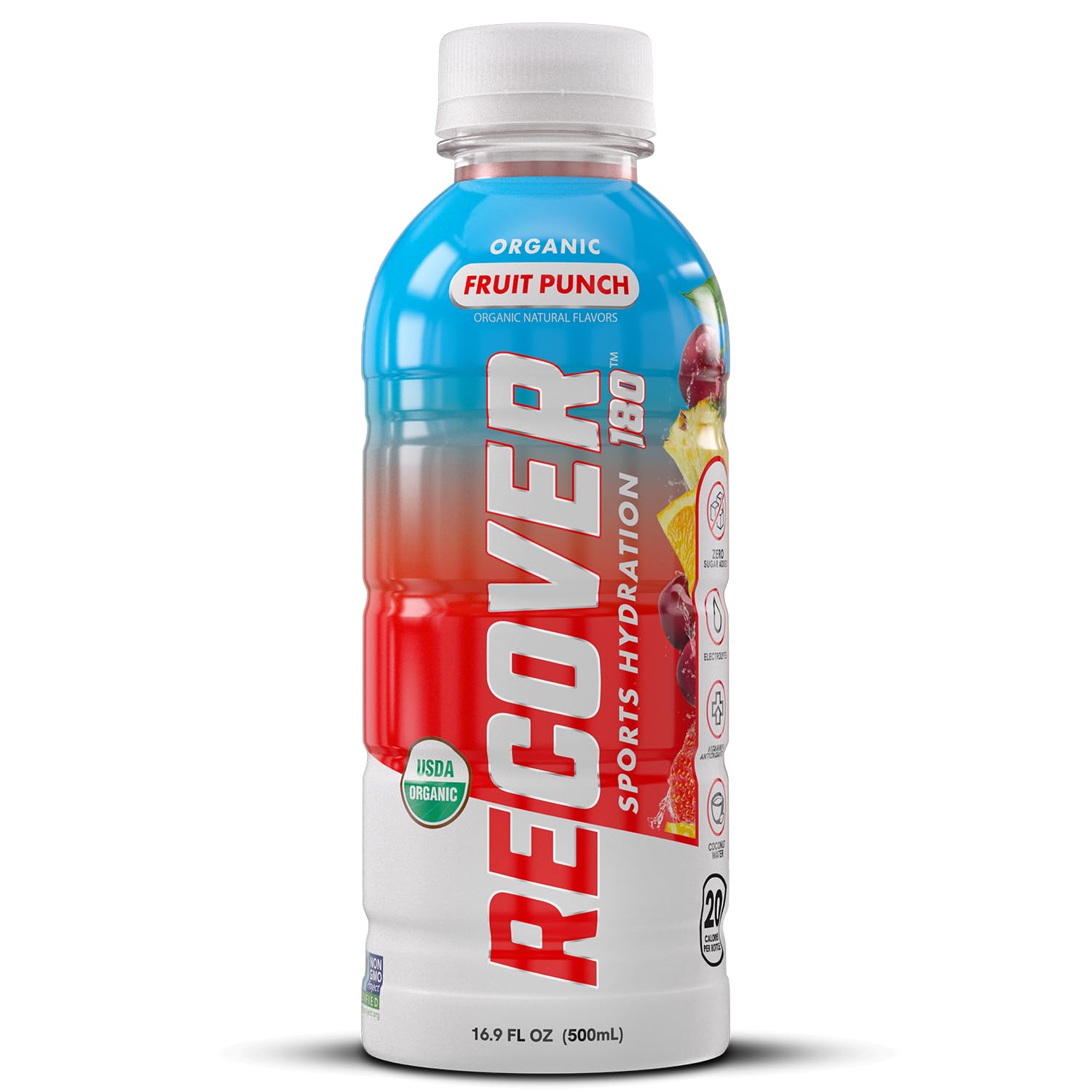 RECOVER 180 Organic Sports Hydration Drink, No Sugar Added, 20 Calorie Sports Beverage, Organic Flavors With Vitamins, Potassium-Packed Electrolytes (16.9 Fl Oz (Pack of 12), Variety Pack)