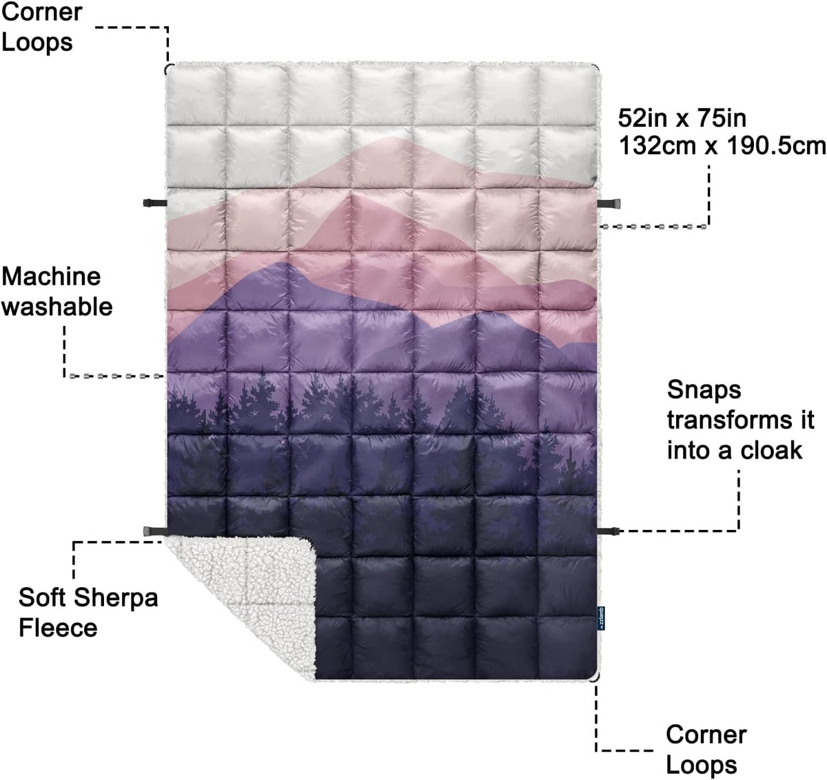 zzlamb Puffy Thick Outdoor Camping Blanket with Sherpa Lining 52x75in