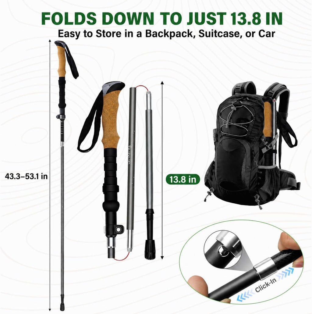 Folding Trekking Poles, Compact 13.8-Inch Hiking Poles 2-Pack