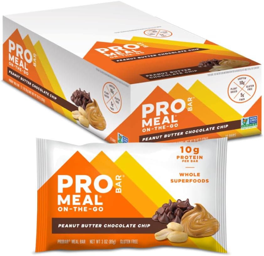 PROBAR MEAL Bar – Plant Based Meal Replacement Bar with Whole Food Ingredients, Oats, Nuts & Seeds, Vegan, Gluten Free, Non-GMO Nutrition Bar for Breakfast, Travel & On-the-Go Energy (Peanut Butter Chocolate Chip, 12 Count)