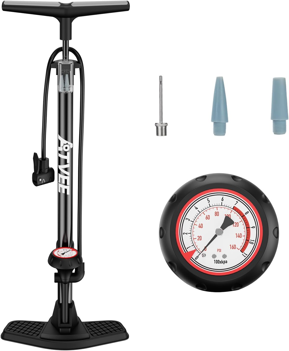 Bike Pump, 25” Height Full Size Bicycle Pump with 160 PSI High Pressure, Bike tire Pump with Presta and Schrader Valve, Bike Air Pump for Bike Tires, Balls and Swimming Ring,Bike Pumps with Psi Gauge
