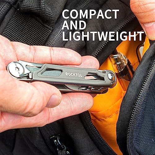 ROCKTOL Pocket Multitool ST02, VG-10 Blade, 12-in-1 Multi tool Knife,Titanium-Plated Handle,Pocket Clip,Large Scissors, Multi-tool for Camping, Hiking, Survival, EDC Gadget for Men