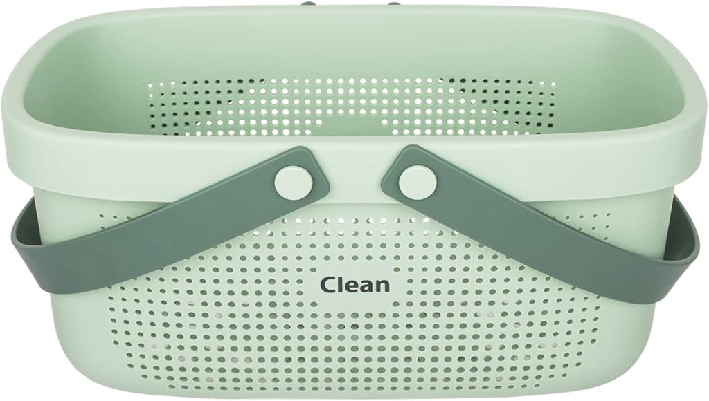 JiatuA Plastic Storage Basket with Handle Portable Shower Caddy Tote Organizer Basket Bin for Bathroom Kitchen Dorm Room Bedroom, Green