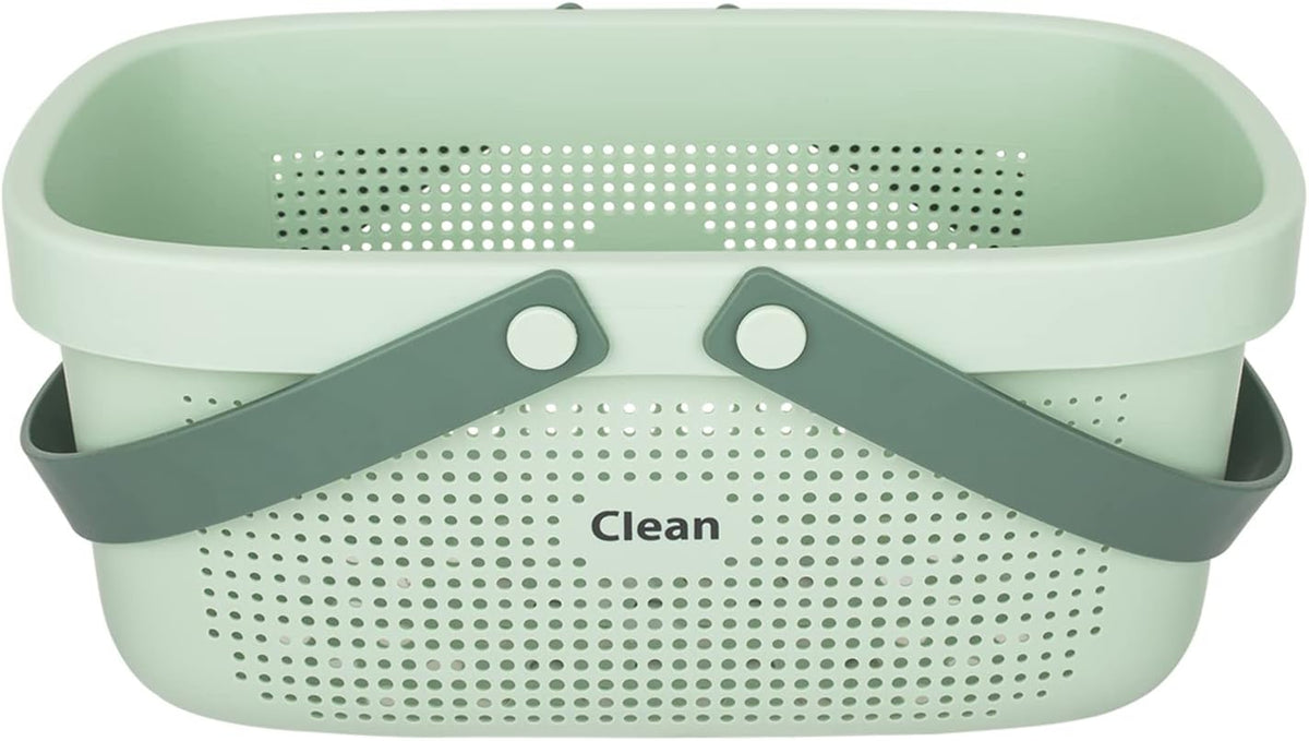 JiatuA Plastic Storage Basket with Handle Portable Shower Caddy Tote Organizer Basket Bin for Bathroom Kitchen Dorm Room Bedroom, Green