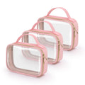 Wedama TSA Approved Toiletry Bag, 3 Pack Clear Makeup Bags with Handles, Quart Size Clear Toiletry Bags, PVC Cosmetic Bags for Women and Men, Carry on Airport Airline Comp (Pink, 3 Pack, Medium)