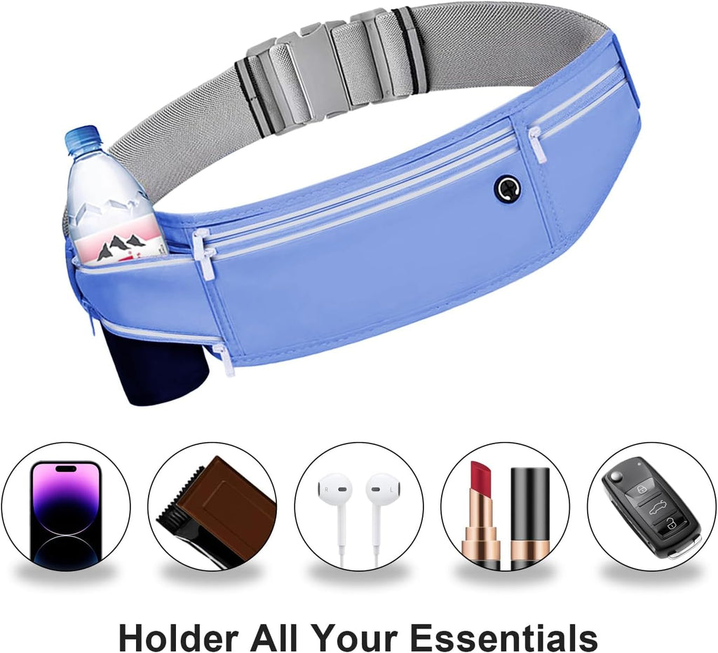 Slim Running Belt for Women Men,Runners Fanny Pack Phone Holder,Money Belt,Running Gear Accessories,with 3 Pockets (Jet Blue)