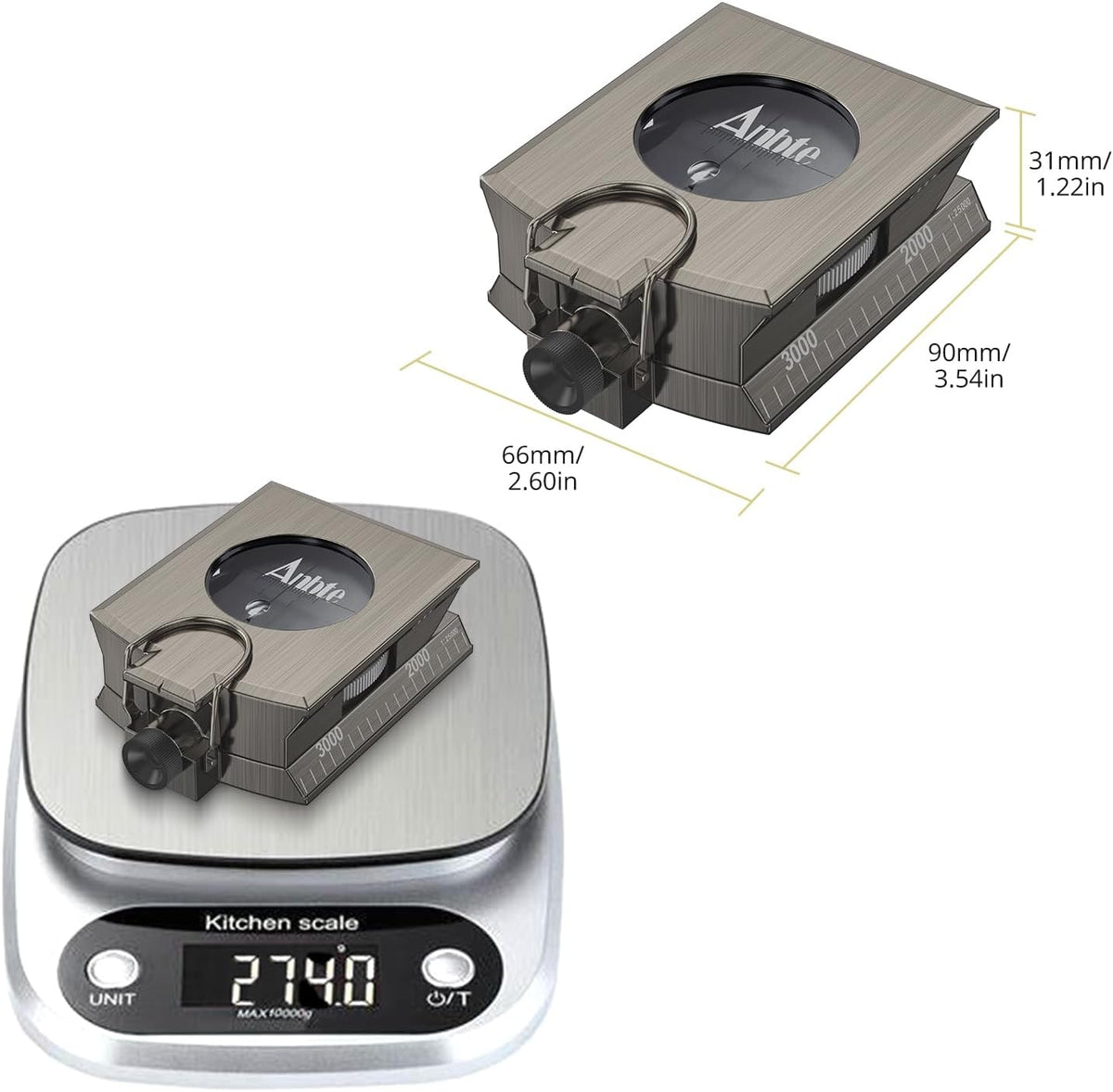Anbte Hiking Compass, IP65 Waterproof Metal Compass for Camping Navigation