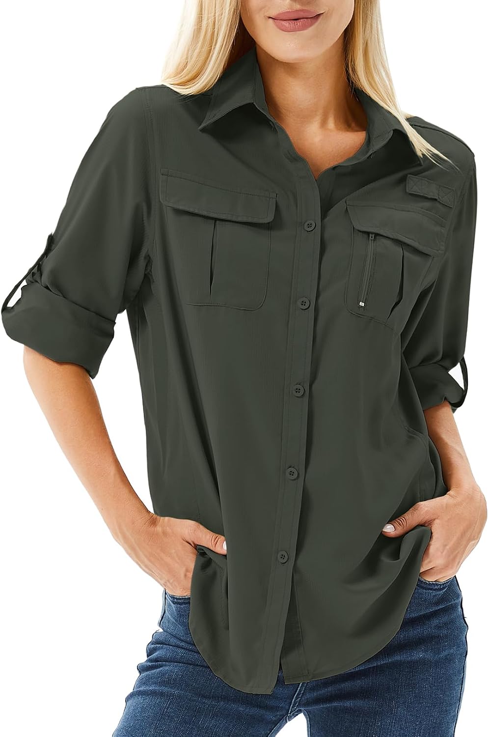 Women's UPF 50 Long Sleeve Sun Protection Safari Fish Hiking Shirts