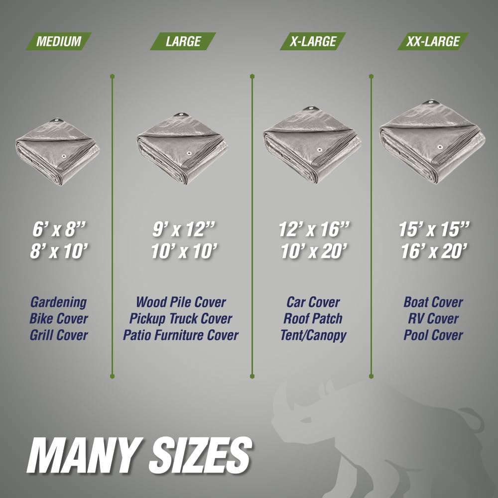 RUGGED RHINO Heavy Duty Waterproof Tarp Reinforced Corners 1 Pk 8x10 Silver