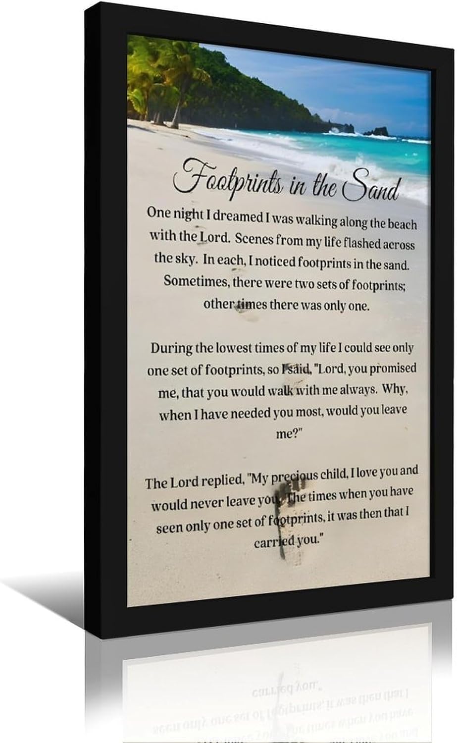Footprints in the Sand Religious Canvas Wall Art Posters, Inspirational Beach Sunset Poem Print Poster (Black Framed 12x18inch, Footprints(4))