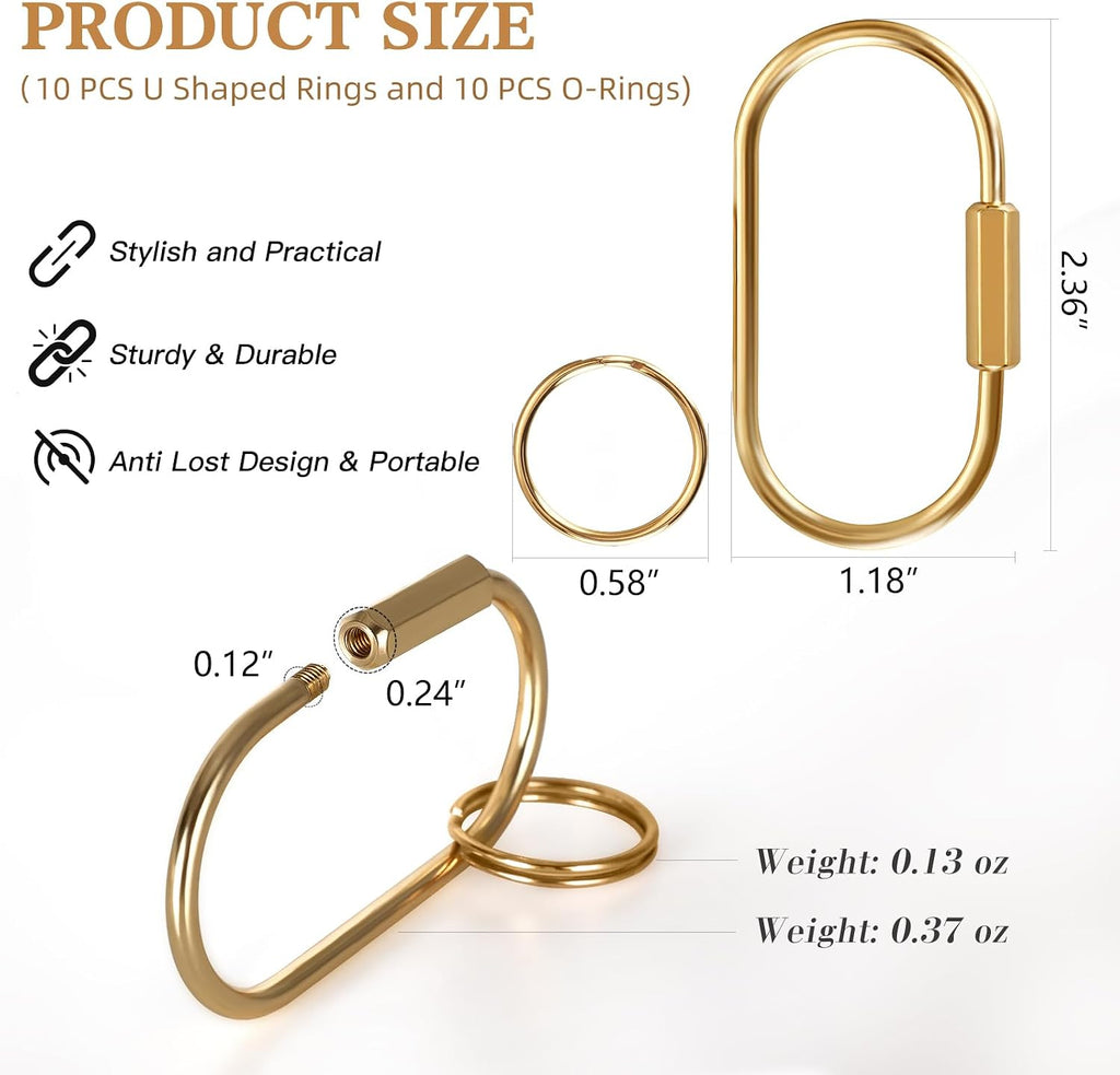 Muitcdo 10 Pack Brass Key Rings Bulk, Gold Key Chain Organizer Holder for Men Women with Secure Screw Locking, Cute Purse Bag Charms for Handbags, Small Carabiner Clip for Dog Leash Pet Tags