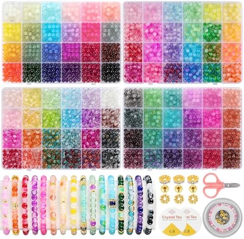 3524pcs Glass Beads Bracelet Making Kit, 4 Types 96 Colors 6mm Glass Beads