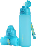 TakeToday Collapsible Water Bottles 21oz (600mL), Foldable Platinum Silicone Travel Water Bottle with Straw & Carry Strap, Leak-Resistant Screw Lid, Wide Mouth, BPA-Free for Hiking, Camping, Travel