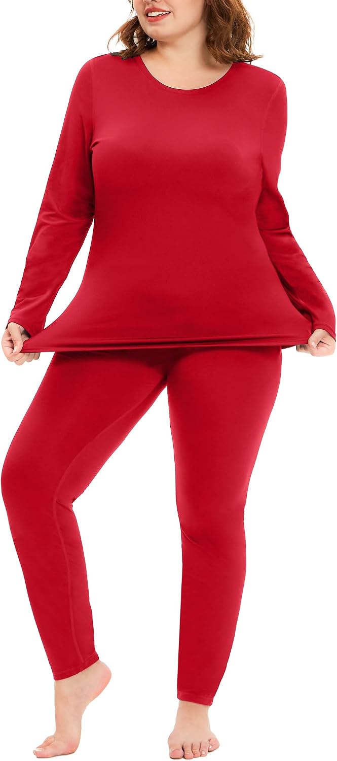 COOTRY Plus Size Thermal Underwear for Women Long Johns Top and Bottom Sets