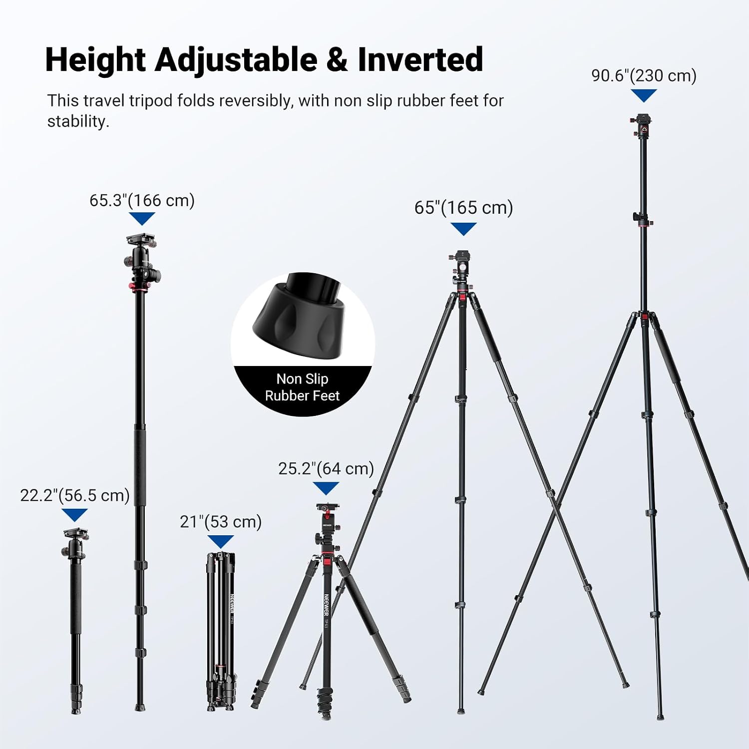 NEEWER 90 Inch Tall Overhead Horizontal Camera Tripod Monopod with Ball Head & Flexible Center Column, Metal DSLR Video Travel Stand, Arca Type QR Plate & Inverted Legs, Max Load 10 kg / 22 lbs, TP63