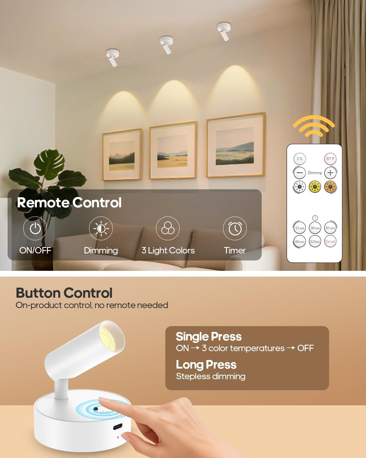 GOODEA Spotlights Indoor with Remote, 3000mAh Rechargeable Plant Spotlight