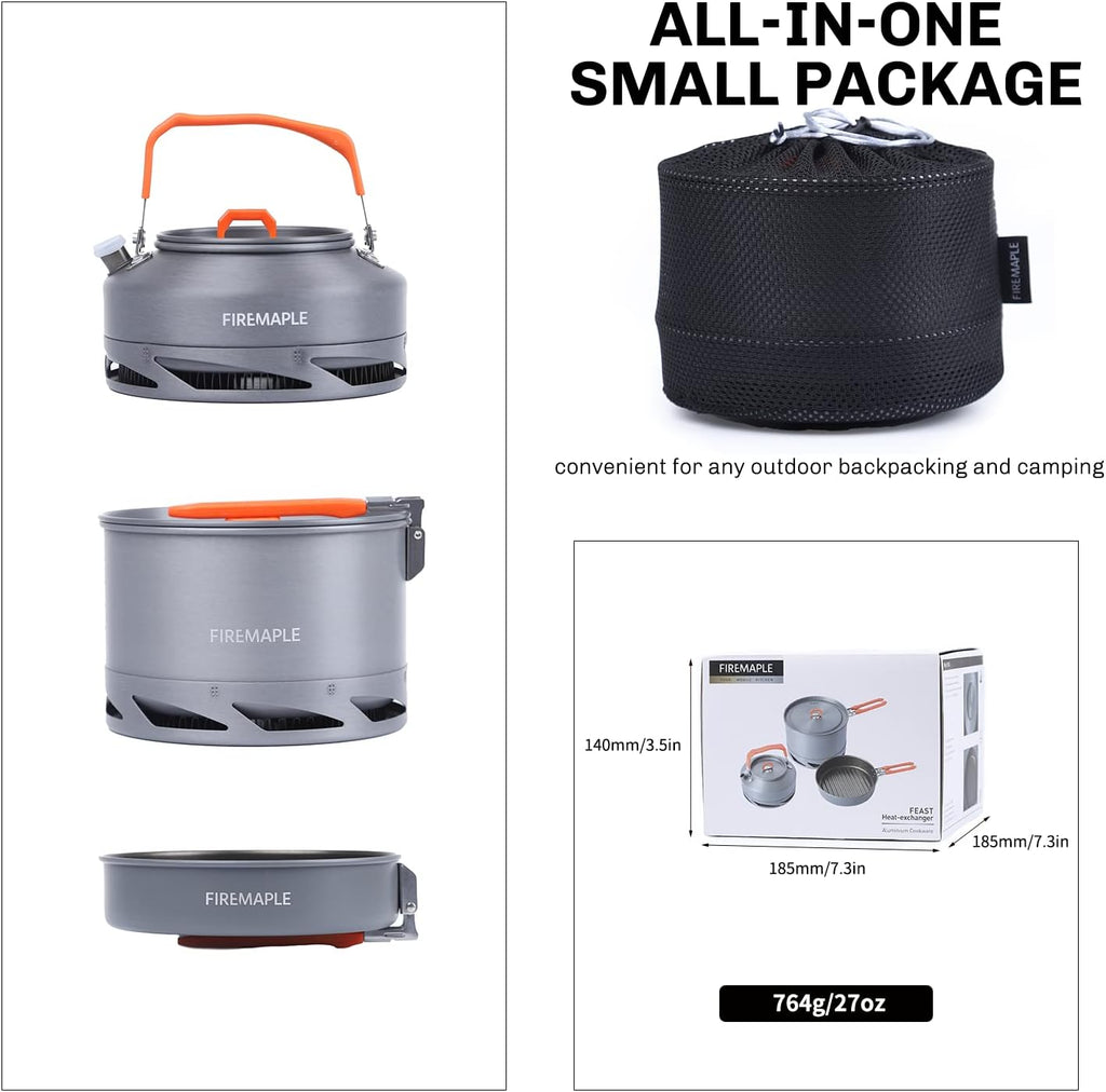 Fire-Maple Feast Outdoor Camping Cookware, Pot and Pan Set Stackable Kit