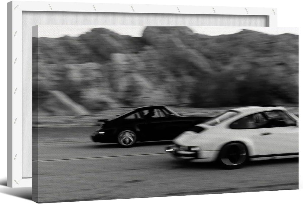 xbsifyiooa Black and White Photography Canvas Wall Art, Car Driving In Amalfi Coast Poster, Vintage Italy Coastal Travel Photo Print, Classic Car Picture for European Road Adventures 16x24in Unframed