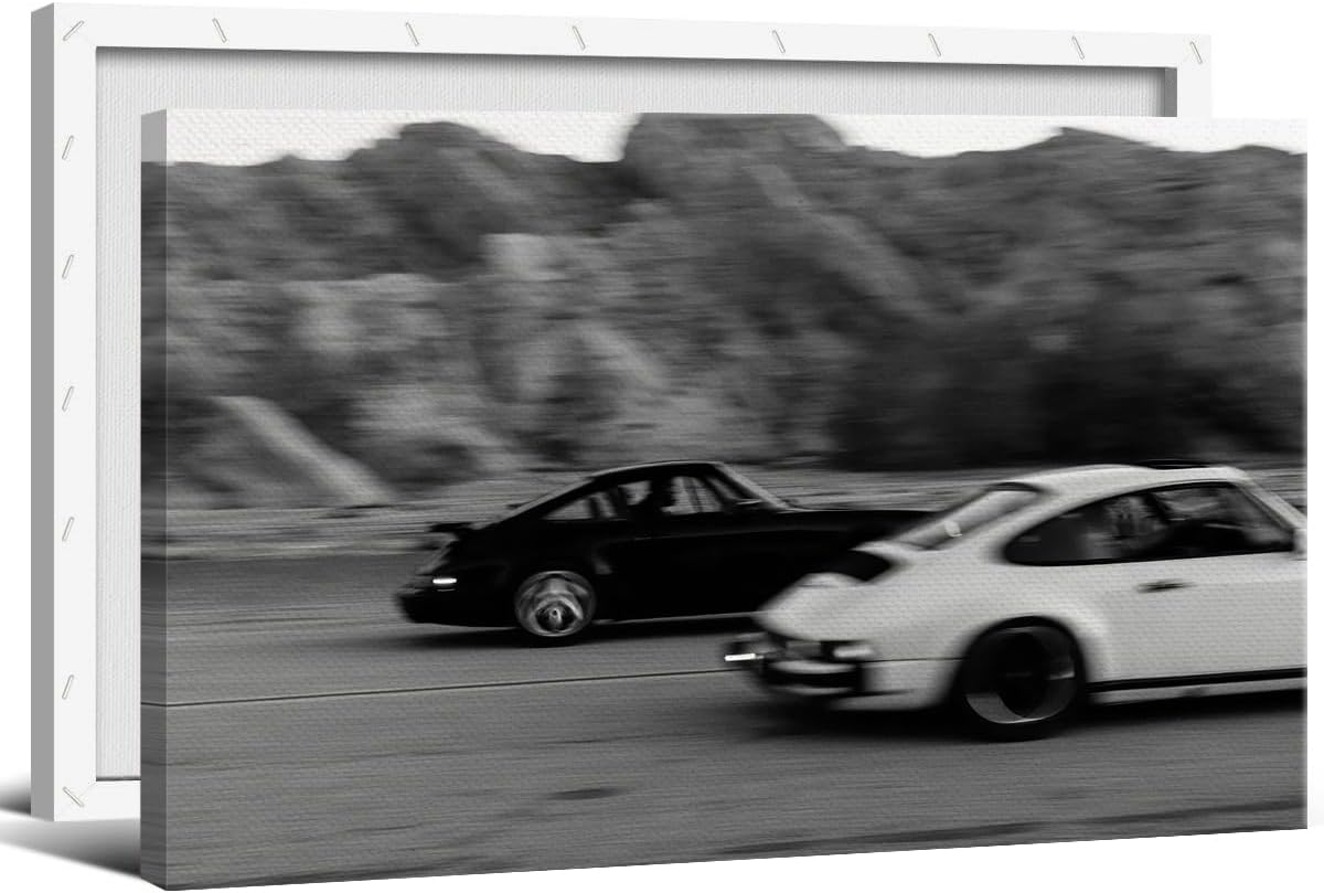 xbsifyiooa Black and White Photography Canvas Wall Art, Car Driving In Amalfi Coast Poster, Vintage Italy Coastal Travel Photo Print, Classic Car Picture for European Road Adventures 16x24in Unframed