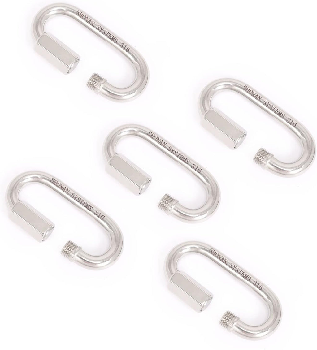 SHONAN Heavy Duty Marine Chain Quick Links, Stainless Steel Chain Connectors, Corrosion Resistant Locking Carabiners