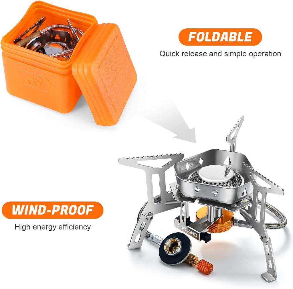 Odoland 3500W/6800W Windproof Camp Stove Camping Gas Stove with Fuel Canister Adapter, Piezo Ignition, Carry Case, Portable Collapsible Stove Burner for Outdoor Backpacking Hiking and Picnic