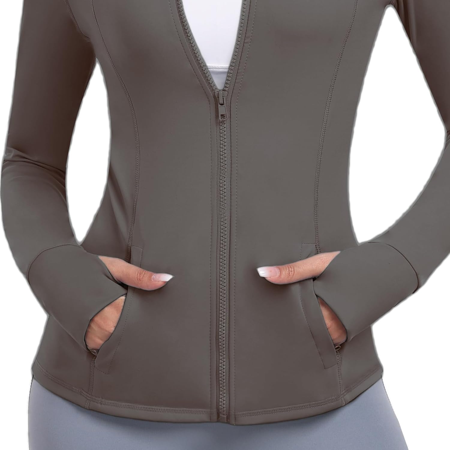 Women's Athletic Full Zip Lightweight Workout Jacket With Pockets Running Slim Fit Yoga Sportwear With Thumb Holes