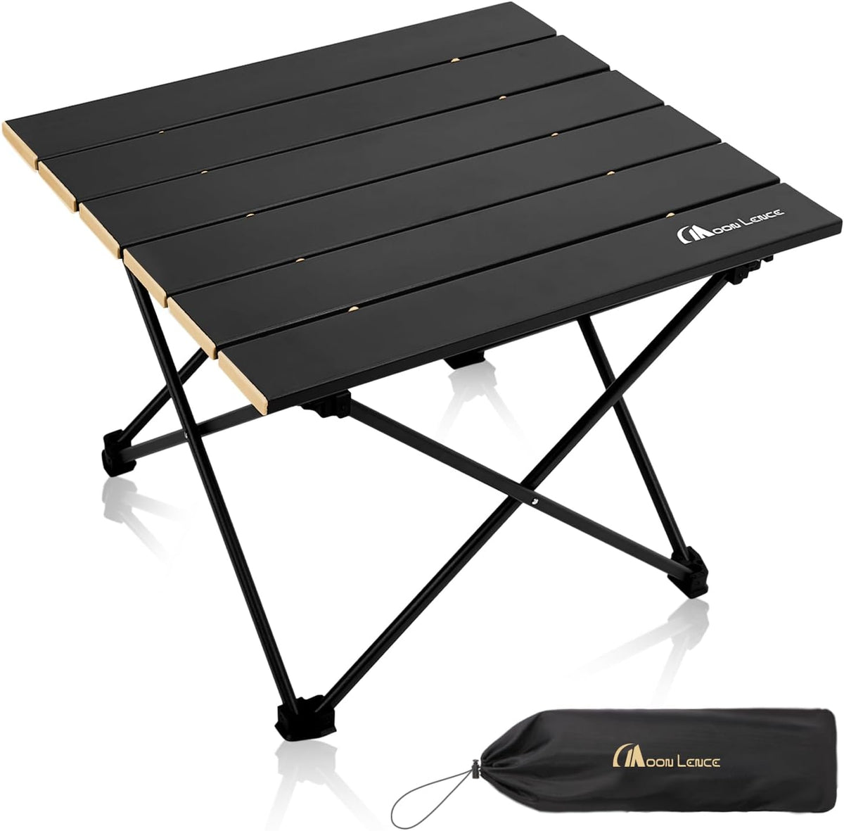 MOON LENCE Ultralight Folding Camping Table, Compact,Portable with Carry Bag, for Outdoor Cooking, Picnic, Camp, Boat, Travel (Black, Gold Side-S)